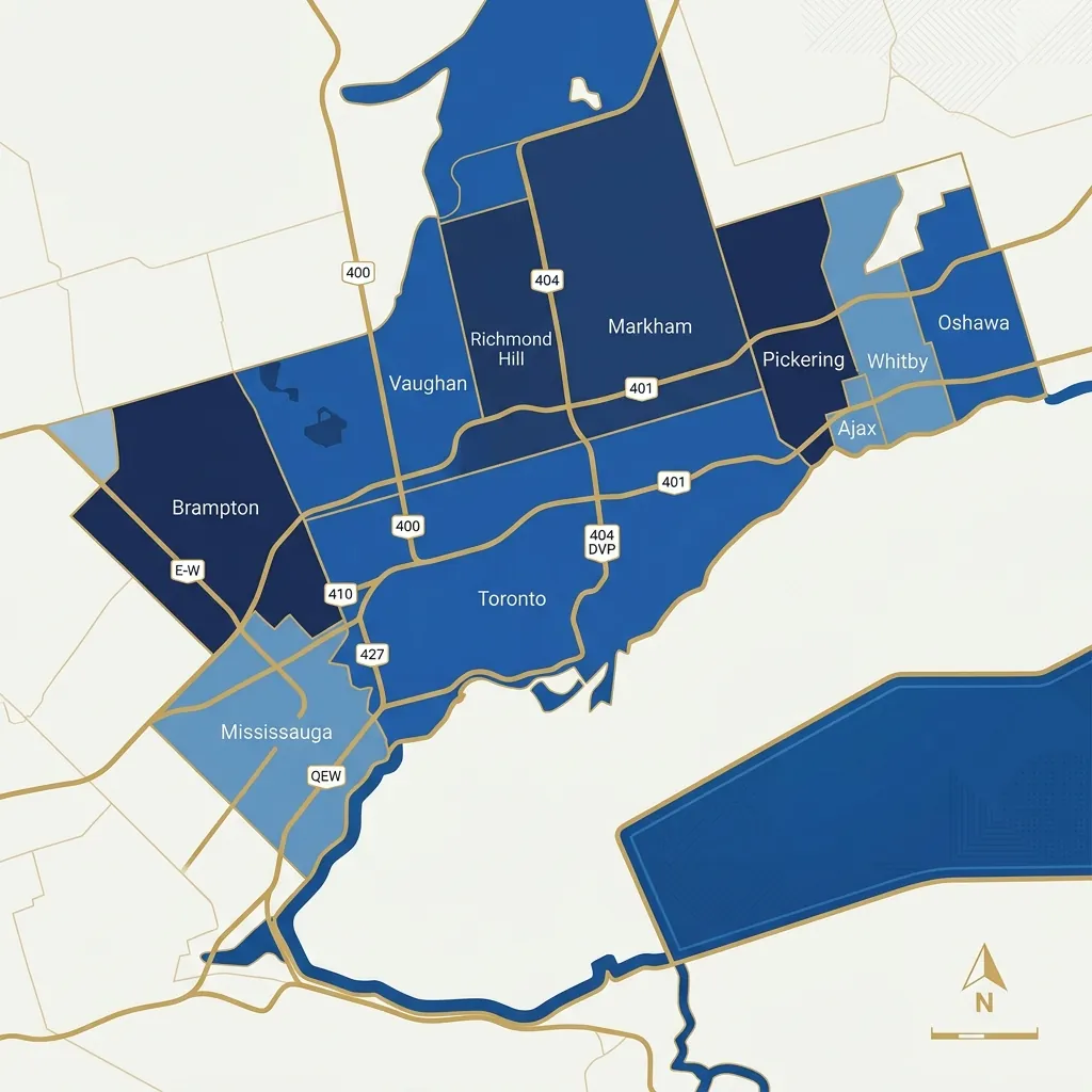 Map showing Profound Cleaning service coverage zones across Toronto and the Greater Toronto Area
